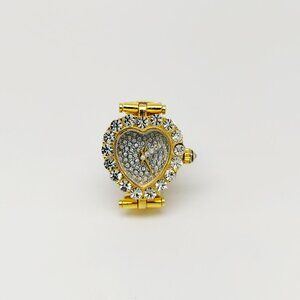 Vintage crystal gold tone heart shape ring watch by migi (Unsigned) works